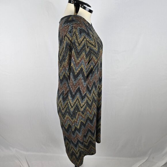 Tacera Knit Dress Women's XL Multi-Color Long Sleeve Round Neck Chevron Pattern - Picture 5 of 12